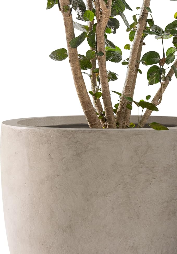 Kante 18",14",10" Dia Concrete Round Planters (Set of 3), Outdoor Indoor Large Planter Pots with Drainage Hole and Rubber Plug for Home Patio Garden, Buff Concrete