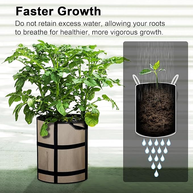 MEKOLIFE 10 Gallon Potato Grow Bags with Viewing Window, 300G Nonwoven Garden Planting Pots, Heavy-Duty Surround Handles for Gardening Supplies (6Pack Grow Bags)