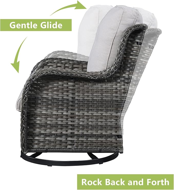 Rilyson Wicker Rocking Chair Swivel Chairs - 4 Piece Rocker Patio Chairs Set Rattan Rocking Chair for Outdoor Porch Deck Garden Backyard(Mixed Grey/Beige)