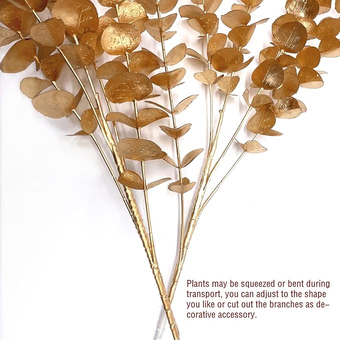 PASYOU Artificial Plants for Christmas Decor, Fake Gold Eucalyptus Plastic Grass Shrubs Leaves Indoor Outdoor Home Garden Party Hotel Wedding Event Faux DIY Decoration - 30 Inch Golden 2 Pack