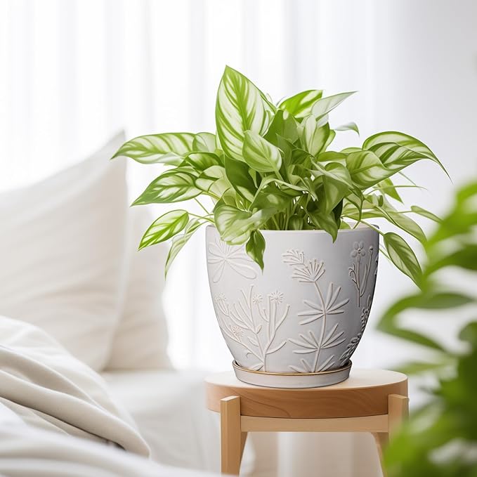 MPotTo 8 Inch Ceramic Pots for Plants Large Planter Pot with Drainage Hole and Saucer Round Flower Pot for Indoor Outdoor Decor, White