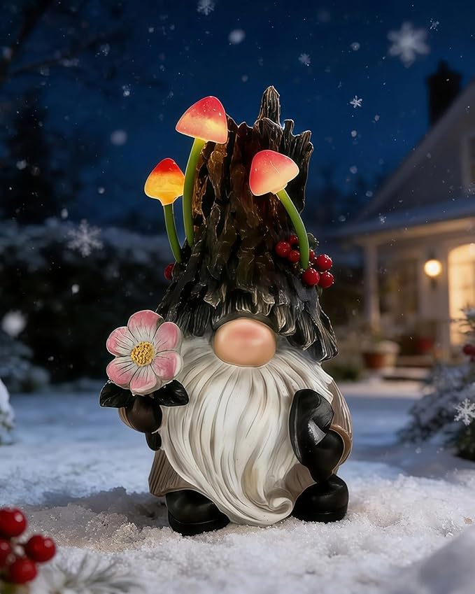 Gnomes Solar Lights Garden Decor Outdoor Statues Front Yard Lawn for Outside Balcony Patio Backyard House Porch Pool Home Decorations Art Housewarming Birthday Gifts Mom for Women