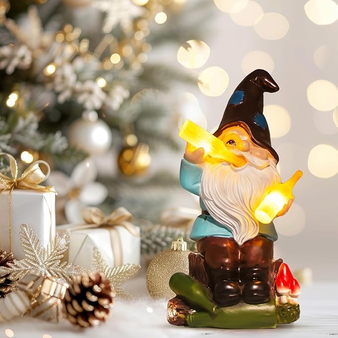 DKJOCKY Gnomes Gifts for Women for Christmas,Funny Garden Gnomes Outdoor Decorations for Yard, Gnomes with Solar Lights Garden Decor, Birthday Gifts for Women Unique