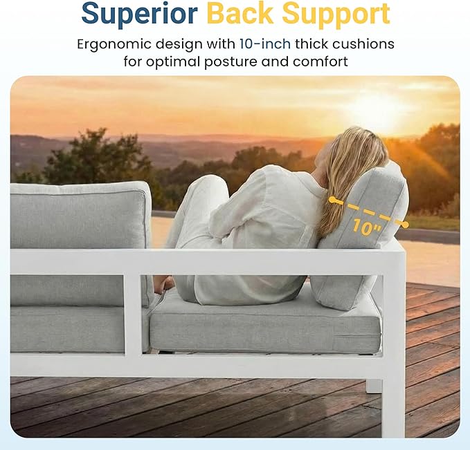 Wisteria Lane Aluminum Patio Furniture Set for All Weather, Oversized Metal Outdoor Furniture Set with 27.5" Deep Seat and 10" Back Cushion, Patio Conversation Sets with Wide armrest, White