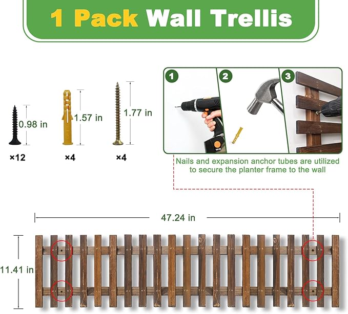 Wall Planters - 11.4" W x 47.24" H Wooden Wall Planters for Indoor Outdoor Plants,Hanging Wood Wall Trellis,Wall Mounted Plant Holder for Orchids,Succulent,Air Plants,Hanging Pots Display