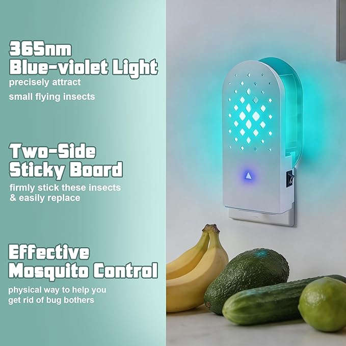 Lulu Home Flying Insect Trap Indoor, 365nm Plug-in Bug Light Catcher with 5 Reversible Sticky Pads for Mosquitos, Moths, Fruit Flies, Gnats - Fly Insect Trap for Home & Office