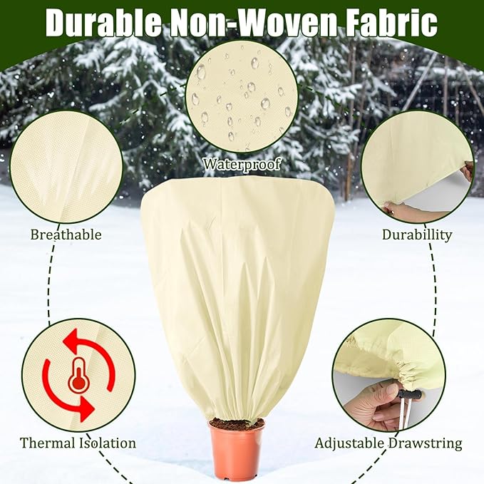 EYNDYN 8 Pcs Plant Covers Frost Protection Bag 47" x 31.5" Winter Reusable Plants Jacket with Drawstring Shrub Protection Wraps Bags Frost Blanket for Winter Outdoor Garden Plants