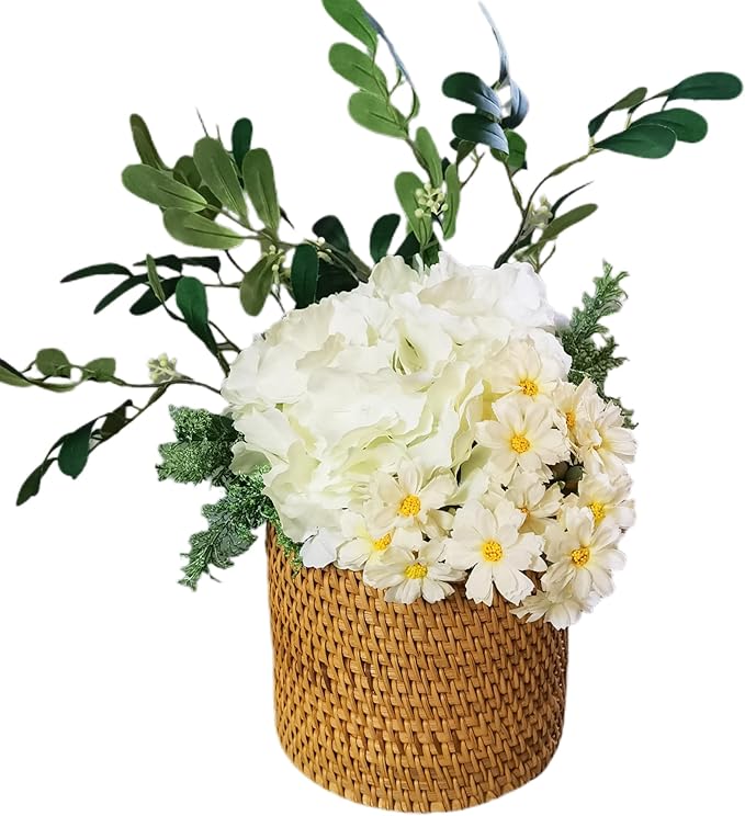 I-LAN Table Wicker Mini Trash Cans,Boho Rattan Desktop Storage Bin,Rattan Cutlery Container Holder,Home Decor Flower Pot Cover for Indoor Planter,6.7"x6.7"x6"