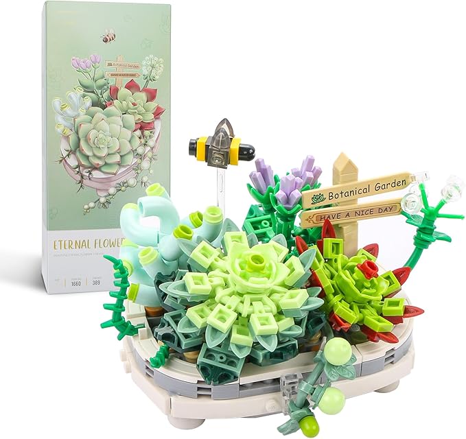 MEIEST Mini Building Blocks Succulent Plant Bonsai Model Set,Creative DIY Simulation Particle Flower Botanical Collection Construction Building Bricks Toy for Kids Adult Home Decor