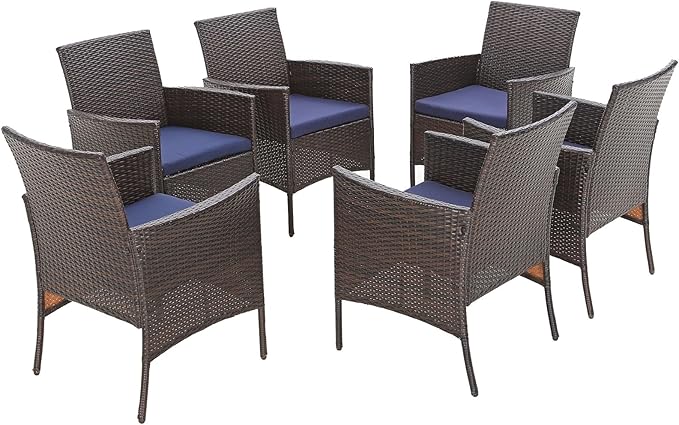 Sophia & William Wicker Patio Chairs Set of 6, 6 Pcs All-Weather Rattan Outdoor Dining Chairs with Seat Cushions
