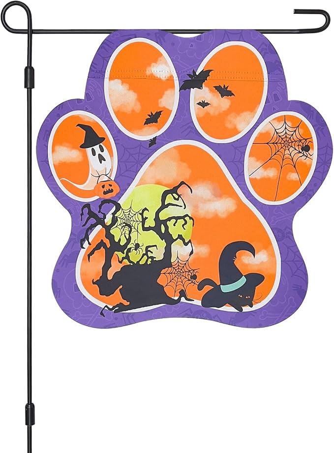 Paw Point Halloween Garden Flag 14x14 Inch Double Sided,Black Cat Ghost Outside Small Yard Sign Outdoor Flags Autumn Fall Winter Seasonal Porch Decoration