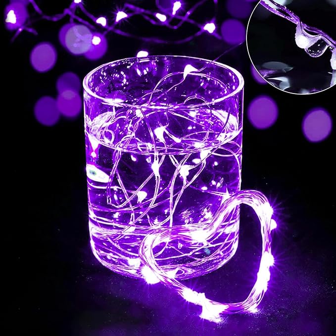 2 Pack Total 200 LED Fairy Lights Battery Operated String Lights with Remote & 8 Modes, 33FT Waterproof Copper Wire Battery Powered Twinkle Lights for Outdoor Christmas Parties Decoration Purple