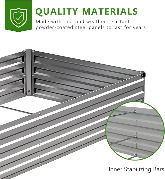 Easllre 2PCS 6x3x1ft Galvanized Raised Garden Bed Kit, Galvanized Planter Raised Garden Boxes Outdoor, Large Metal Raised Garden Beds for Vegetables,Silver