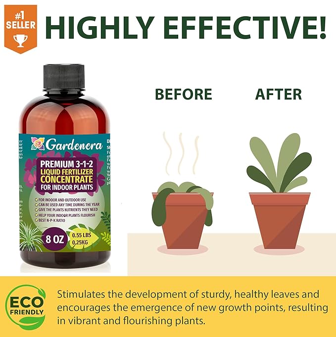 Premium Liquid Desert Rose Plant Fertilizer - 3-1-2 Concentrate for Indoor Plants and Flowers by Gardenera | Organic Plant Food for Desert Roses - 8oz