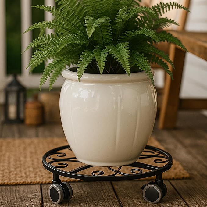 3 Pack Plant Caddy with Wheels Heavy Duty 13.5 Inches Metal Plant Stand with Wheels Plant Dolly Rolling Plant Stand Plant Roller with Casters for Indoor and Outdoor, Black