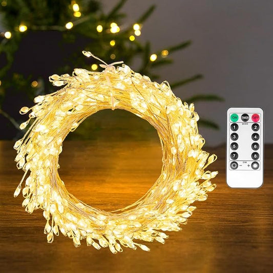 Fairy Lights Plug in, 20FT 200LED Firecracker String Lights Waterproof Silver Wire, for Bedroom/DIY/Party/Garden/Porch/Patio/Backyard/Christmas Tree, with Remote Timer & 8 Modes, Warm White