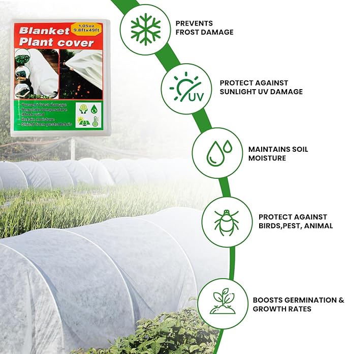 QZXALGS Plant Covers Freeze Protection, 10ft x 33ft Winter Frost Cloth Blankets for Outdoor Plants, 1.05oz/yd² Floating Row Cover Frost Protection for Gardens, Vegetables, Tree, Snow