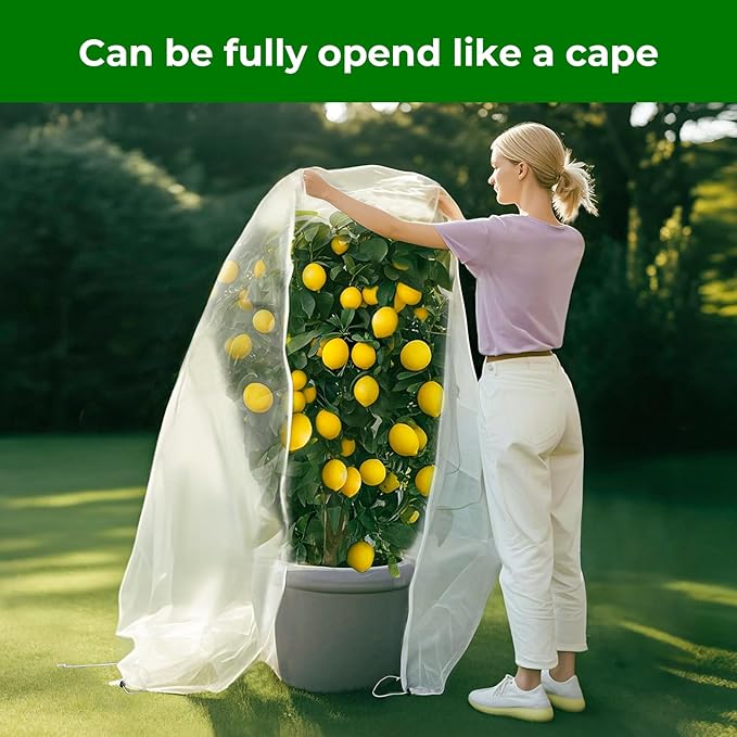 Fruit Tree Netting with 2-Way Zipper & Drawstring - 6.4Ft x 6.4Ft Garden Plant Net Pest Barrier to Prevent Cicadas Bird Squirrel Deer - Bug Protection for Blueberry Tomato with Fine Mesh Insect Cover