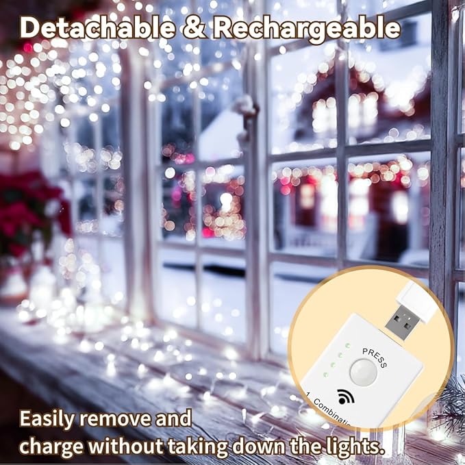 HXWEIYE Rechargeable Fairy Lights Battery Operated, DIY Timer & 8 Modes, 2 Pack 16FT 50LED Twinkle String Lights Indoor, Led mini Lights for Bedroom Wedding Dorm Christmas Tree Decor (White)