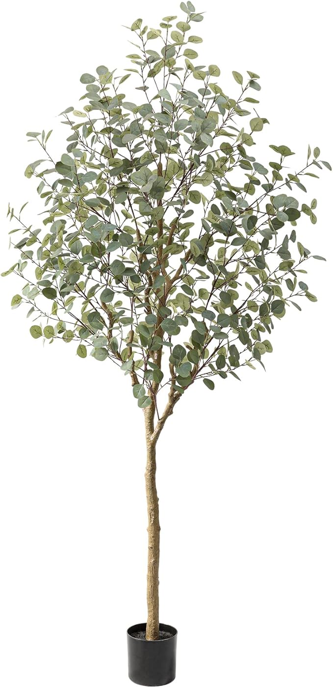 Nafresh Tall Eucalyptus Tree Artificial，8ft(96in) Faux Eucalyptus Tree with Realistic Silk Leaves， Fake Trees Indoor Outdoor for Home Office Living Room Bedroom Foyer Porch Decor.