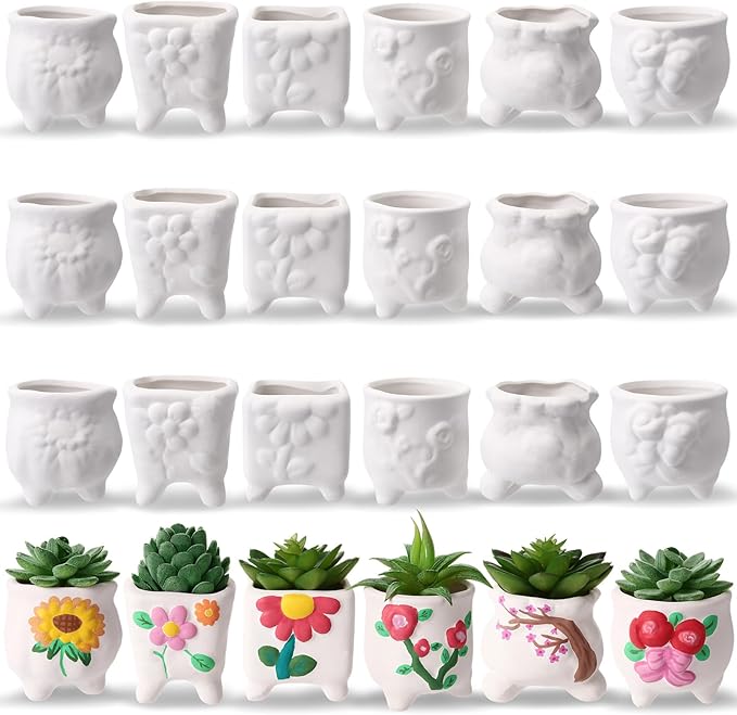 Leitee 18 Pcs Paint Your Own Ceramic Pot Bulk Fall Succulent Pots Ready to Paint Small Pot Mini Succulent Planters Pottery Painting for Spring Valentine Easter Craft(Romantic Flowers)