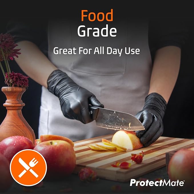 5 Mil Black Nitrile Gloves for Food Prep - Textured Food Prep Gloves - Food Handling Gloves Disposable Latex Free