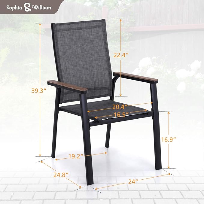 Sophia & William Patio Dining Chairs Aluminium Patio Chairs Lightweight Textilene Outdoor Dining Chairs Stackable Set of 4 Patio Chairs Durable for Lawn Garden Backyard Pool