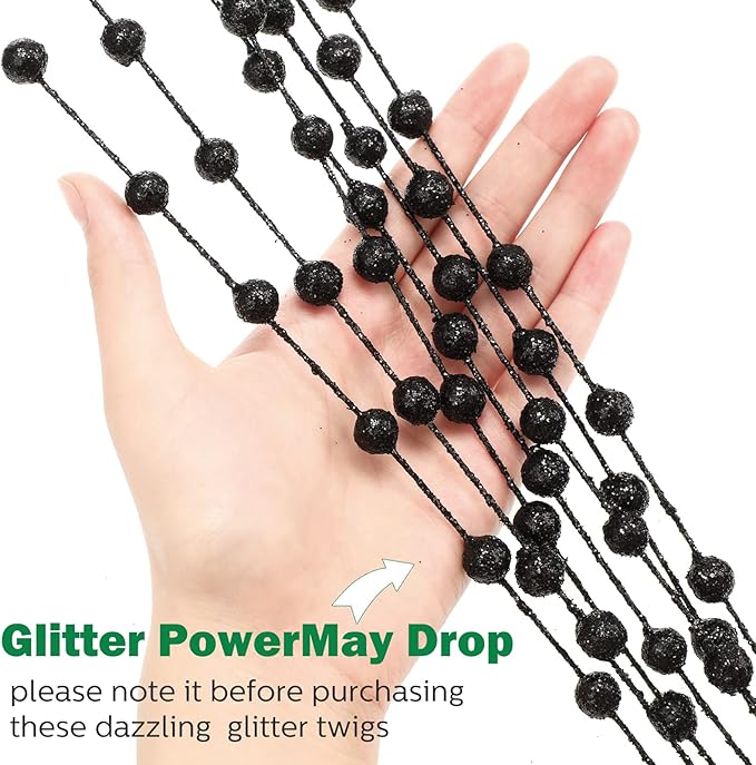 Syhood 200 Pcs Glitter Berry Stems, 13.8 Inches Christmas Berry Picks Holly Branches for Christmas Tree Decorations, Holiday Ornaments Home Decor and DIY Crafts(Glitter Black)