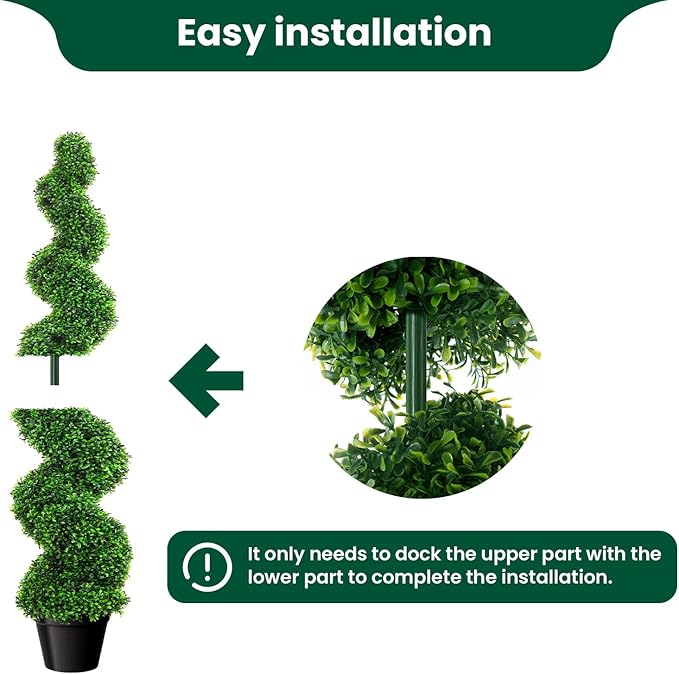 3ft Spiral Boxwood Topiary Trees Artificial Outdoor Set of 2, 36 Inch Faux Greenery for Front Porch, Garden Entryway, Artificial Plants Outdoor for Home Decor