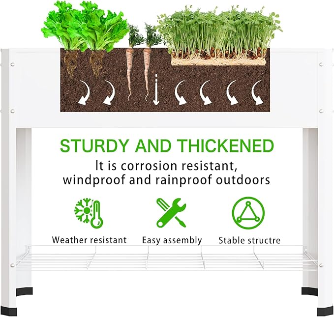 Raised Garden Bed with Detachable Legs Elevated Metal Planter Box for Growing Fresh Herbs Vegetables Flowers Succulents&Other Plants for Outdoor Backyard Patio Deck Balcony White L