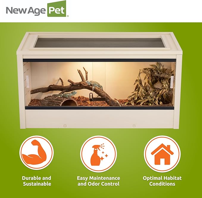 New Age Pet ECOFLEX 36" Wide Medium Reptile Habitat, Mojave Lounge for Snakes, Tortoises & Lizards in Maple, Black & Grey, Easy Assembly, Sliding Glass Doors & Mesh Top