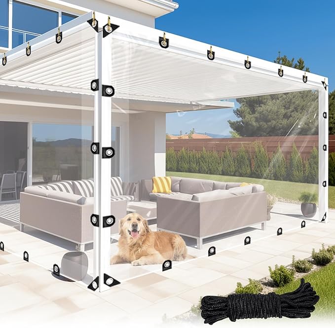 LC&QS 4x6ft Clear Tarp with Grommets, Upgraded Edge Heat Fused Tear Resistant Clear Heavy Duty Tarps, Clear Vinyl Tarps for Patio Fencing, Rain, Wind, Cold, Chicken Coops,and More（Windproof Rope）