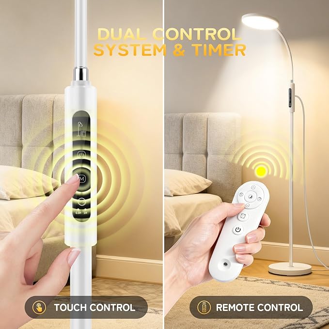 Light Therapy Lamp, 11000 Lux UV-Free Floor Lamp, Full Spectrum LED Sunlight with Touch Remote Control, Adjustable 7 Color Temperatures 9 Brightness Levels for Office Living Room Reading White