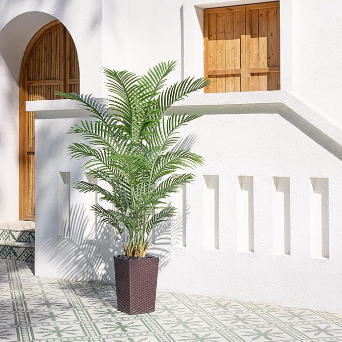 VeriNatural 6FT Artificial Palm Tree - Tall Fake Tree with Brown Taper Planter & Pebbles, UV Resistant for Indoor & Outdoor Decor - Large Potted Faux Plant for Living Room, Office, Home Decor,VN130