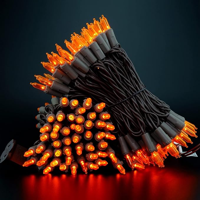 YULETIME 200 Orange LED Christmas Lights with Brown Wire, Pack of 2 Strands 33 Feet 100 Lights UL Certified Holiday String Light Set