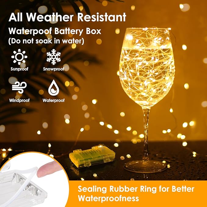 Mlambert 6 Pack 33FT Fairy Lights Battery Operated with Remote and Timer, Dimmable Waterproof 8 Modes Light for Bedroom Dorm Christmas-Warm White