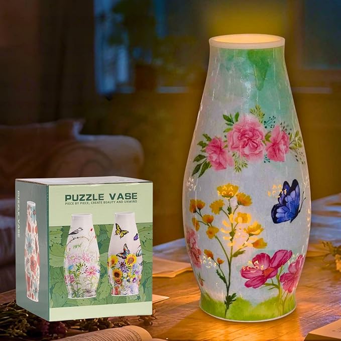 MYLARREN 3D Puzzle Vase for Adults & Kids, 152 Pcs 3D Puzzle Planter Vases for Flowers, Arts and Crafts for Kids 4-6, Adults, Girls, Cute Unique Flower Vases with Night Light(Butterfly)