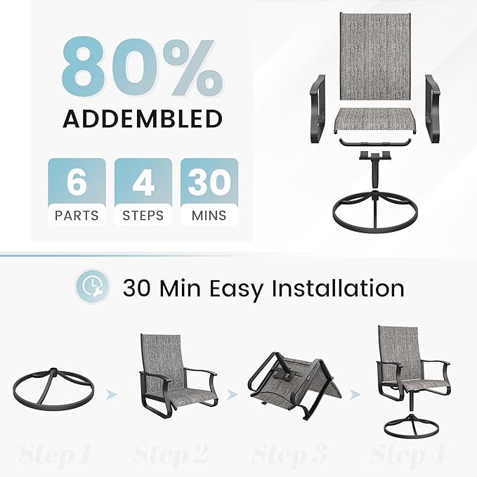 Patio Swivel Chairs Set of 4, Outdoor Dining Chairs with High Back, 360° Swivel Rocker Chair in All-Weather Textilene & Metal Frame for Garden, Porch, Backyard, Balcony(Grey)