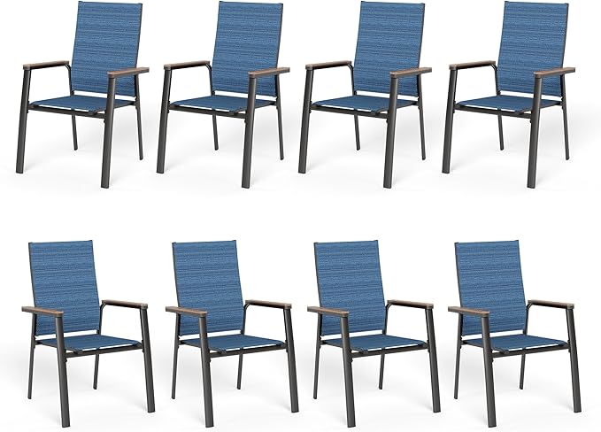 Sophia & William Lightweight Aluminum Outdoor Chair 8 Pieces, Rust-Resistant Aluminum Frame Patio Chairs, Stackable Design for Space Saving-Blue