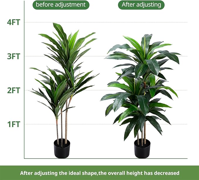 Yepdin Artificial Dracaena Tree 4FT, Fake Tree with Plastic Pot, Fake Tropical Yucca Floor Plant, Lifelike Foliage and Branches, Artificial Plants Indoor for Home Office Living Room Decor Indoor