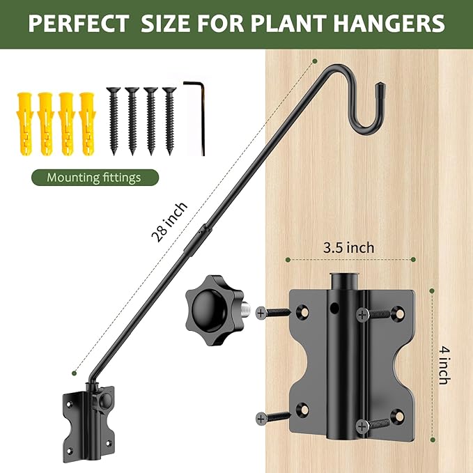 HOBITSTARX Wall Mount Heavy Duty Deck Hook-28 Inch Extended Reach Plant Hangers Outdoor -Bird Feeder Hanger for Deck Railing-Fence Plant Bracket Hooks for Hanging Hummingbird Feeders,Lanterns, More