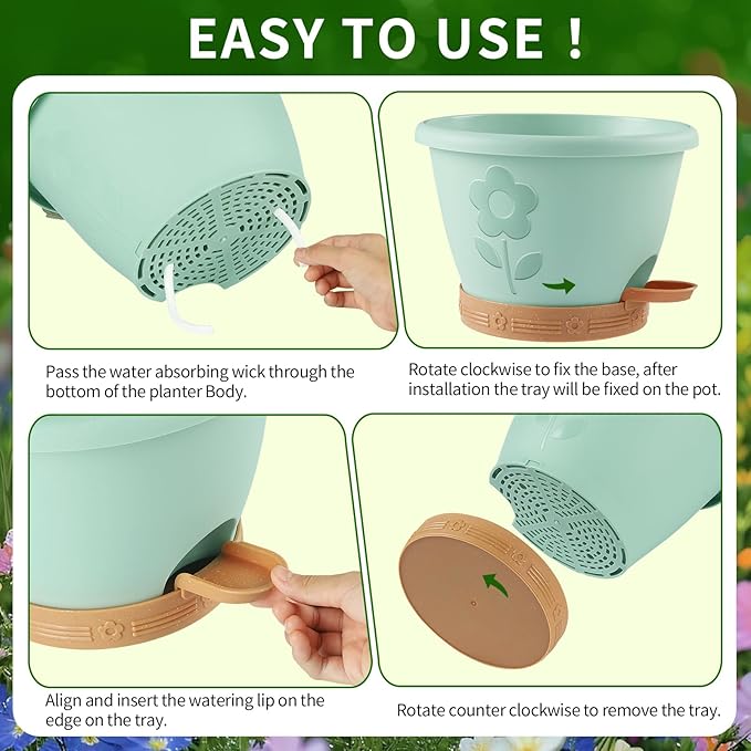 XMPBFYH Plant Pots, Flower Pots for Indoor/Outdoor Plants, Self Watering Plastic Planters Pots with Drainage Holes, Saucer & Reservoir, Decorative Nursery Planting Pots(10 Inch Set of 4)