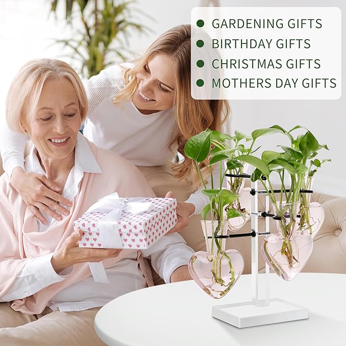YYHglass Clear Plants Propagation Stations Terrarium Kit Birthday Gift for Women for Indoor Home Office Decor Acrylic Plant Accessories - 4 Love Hear Vase