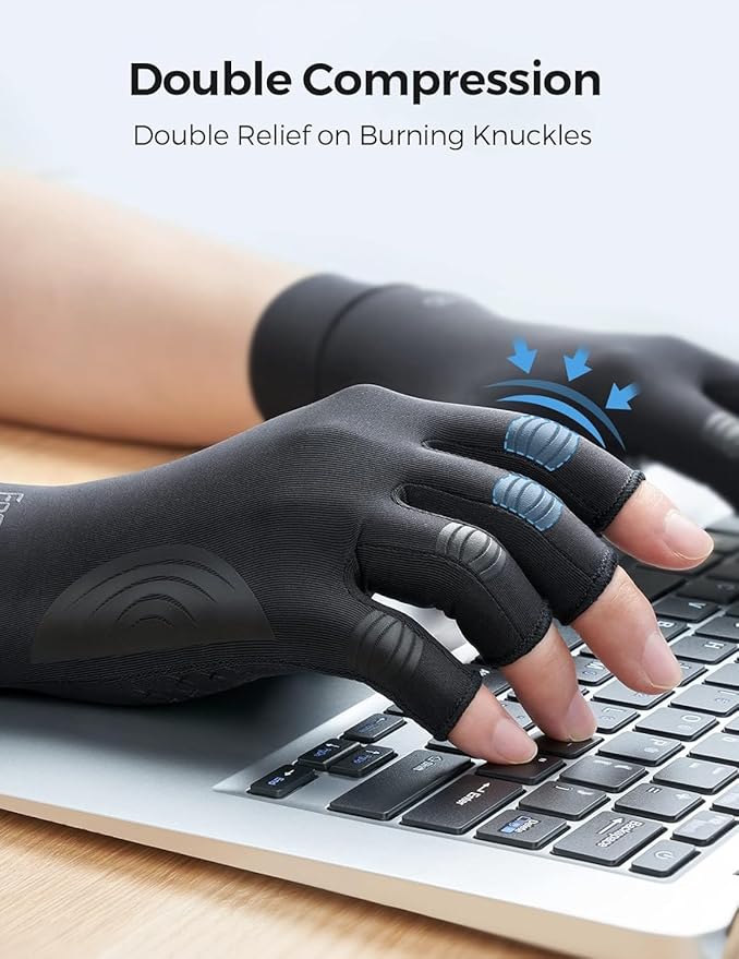 FREETOO Copper Arthritis Gloves for Pain Relief, Strengthen Compression Gloves to Alleviate Hand Pains,Swelling, Fingerless Computer Typing Gloves for Rheumatoid, Tendonitis Women/Men S-Size