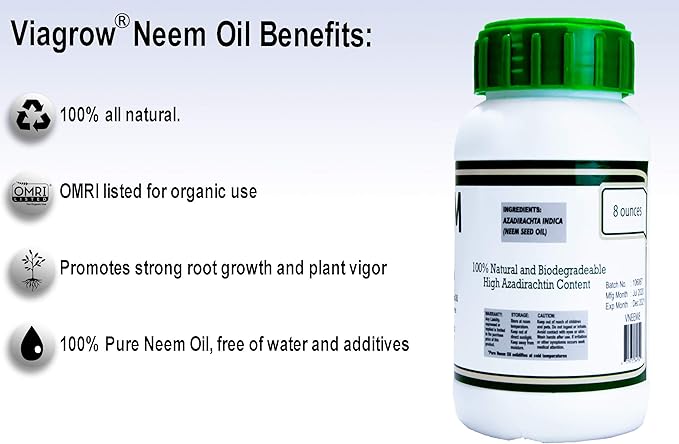 Viagrow® 8 oz. Organic Cold Pressed Neem Oil Seed Extract Natural Plant Protection (1-Pack) / A Product of The Harvest Company™