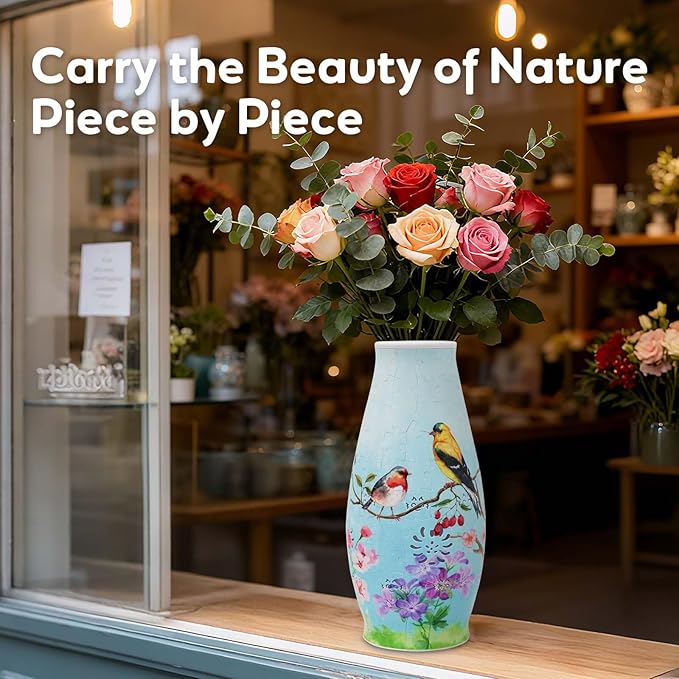 MYLARREN 3D Puzzle Vase for Adults & Kids, 152 Pcs 3D Puzzle Planter Vases for Flowers, Arts and Crafts for Kids 4-6, Adults, Girls, Cute Unique Flower Vases with Night Light(Bird)