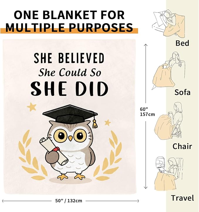 Glydein Graduation Gifts for Her, Flannel Soft Graduation Blanket for Women Decor - High School College Graduations Gifts for Women, Congratulations Nurse PhD LPN Masters Degree Graduates - 50" x 60"