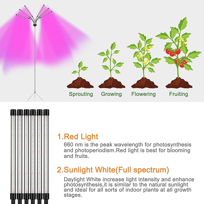 Grow Lights for Indoor Plants, LED Grow Light Stand, Red White Full Spectrum Plant Lamp with Adjustable Tripod, Gooseneck, Suitable for Flowers Vegetables (Type B)