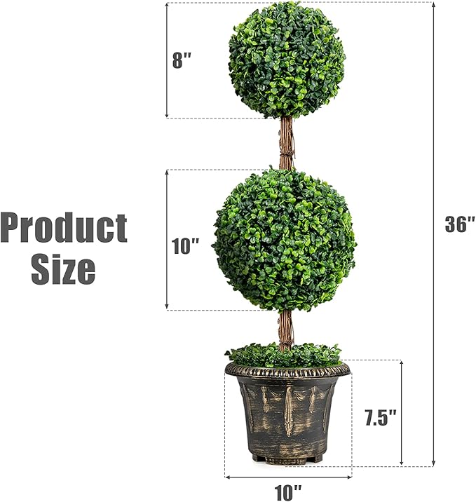DREAMADE 3ft Boxwood Topiary Tree Artificial for Indoor/Outdoor, Fake Shrub Plant w/Cement-Filled Plastic Pot, Faux Topiary Ball Trees for Front Porch Garden Home Office Wedding Backyard Set of 2