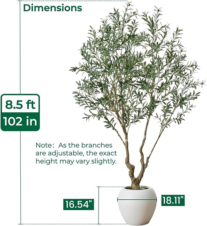 8.5ft Artificial Olive Tree in Pot, Large Faux Silk Tree with Lifelike Leaves & Fruits, Realistic Indoor Outdoor Fake Plant for Home Office Decor, Ready to Display